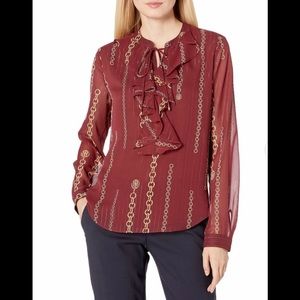 NWT Tommy Hilfiger Ruffled Tie-Neck Blouse